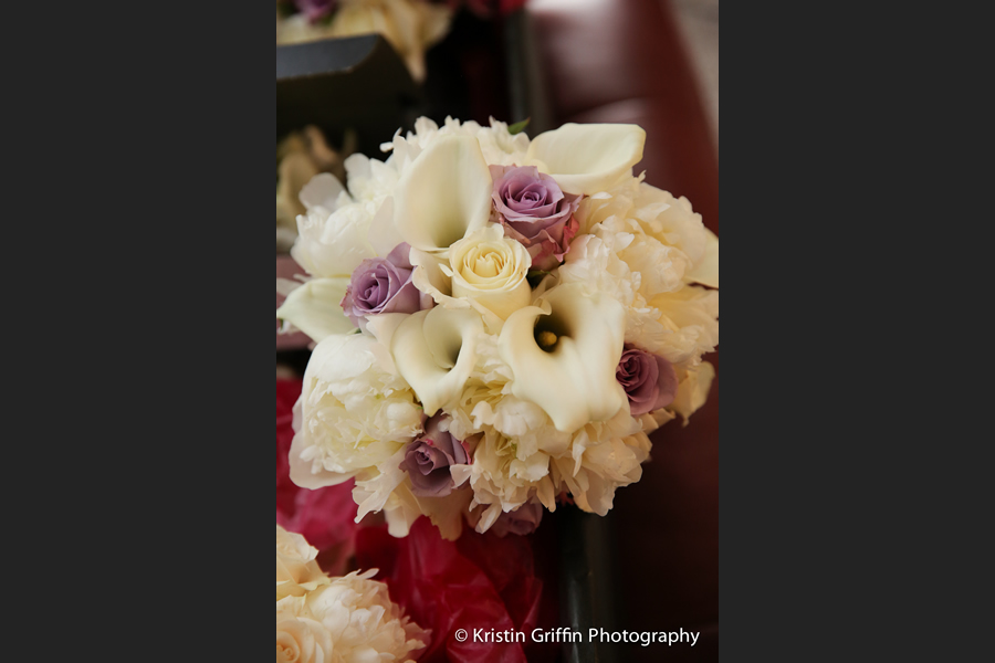 White and purple bouquet of flowers bridesmaids by Stapleton Floral Design