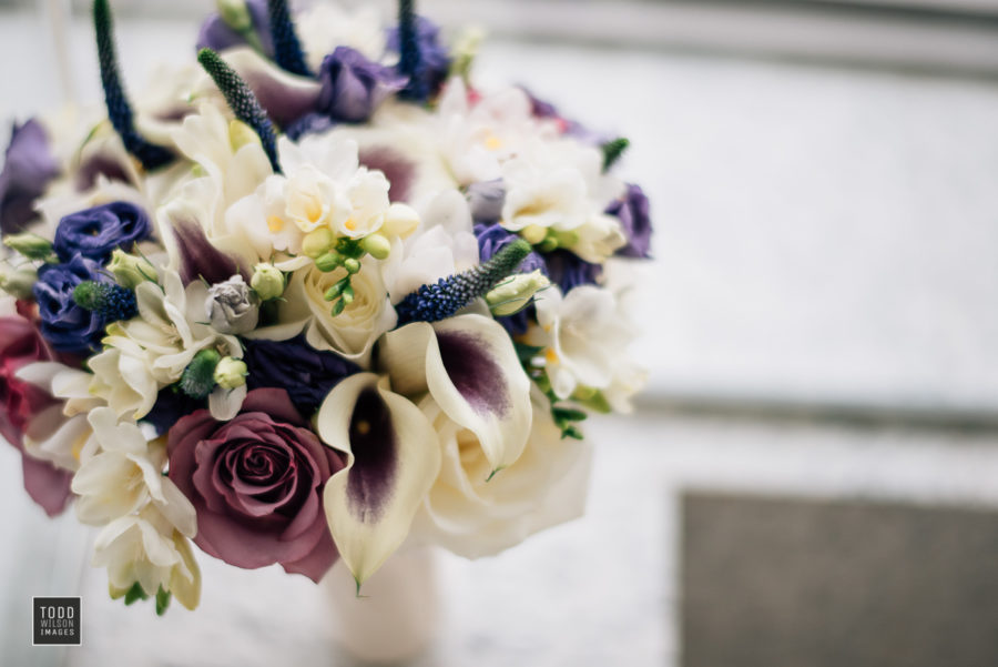 purple and white bridal bouquet by Stapleton Floral Design