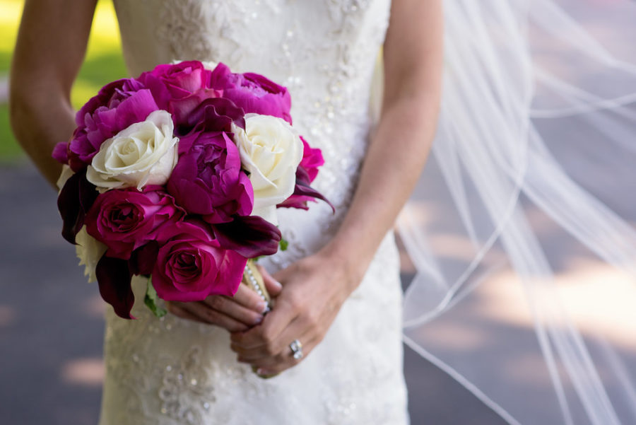 Bright pink roses and white roses bridal bouquet by Stapleton Floral Design