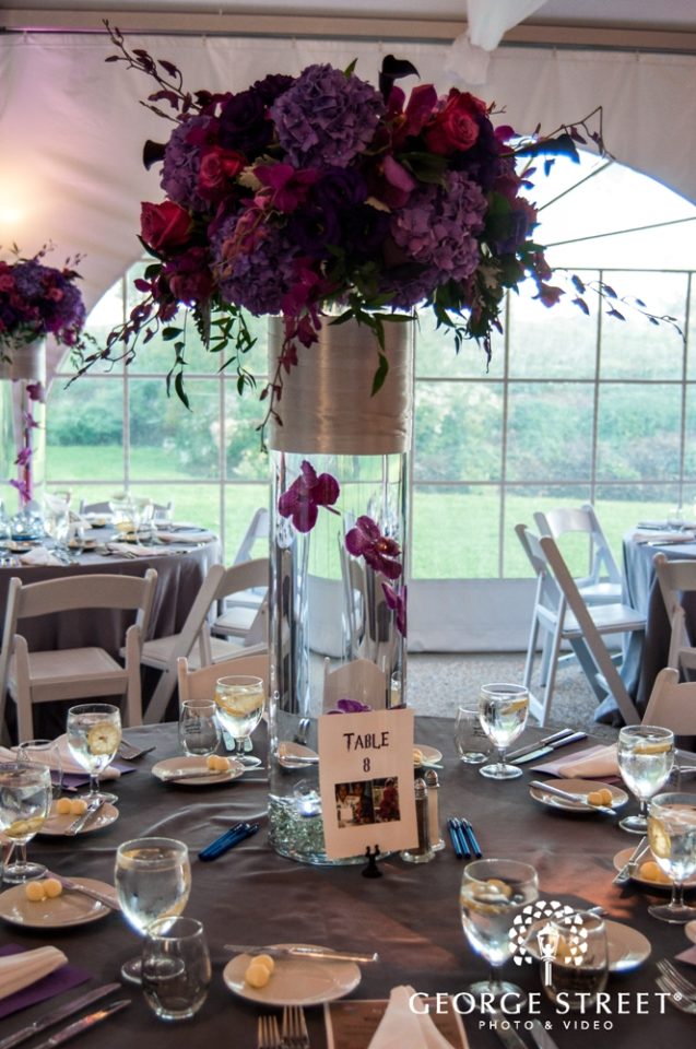 Tall purple and pink centerpieces by Stapleton Floral Design