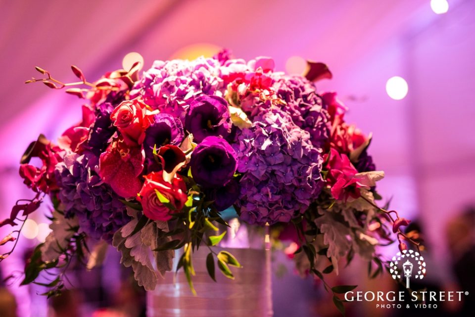 Wedding table centerpieces jewel tone by Stapleton Floral Design