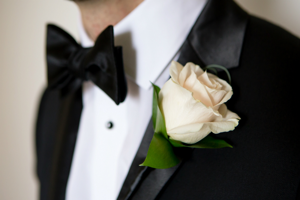 White rose grrom corsage by Stapleton Floral Design