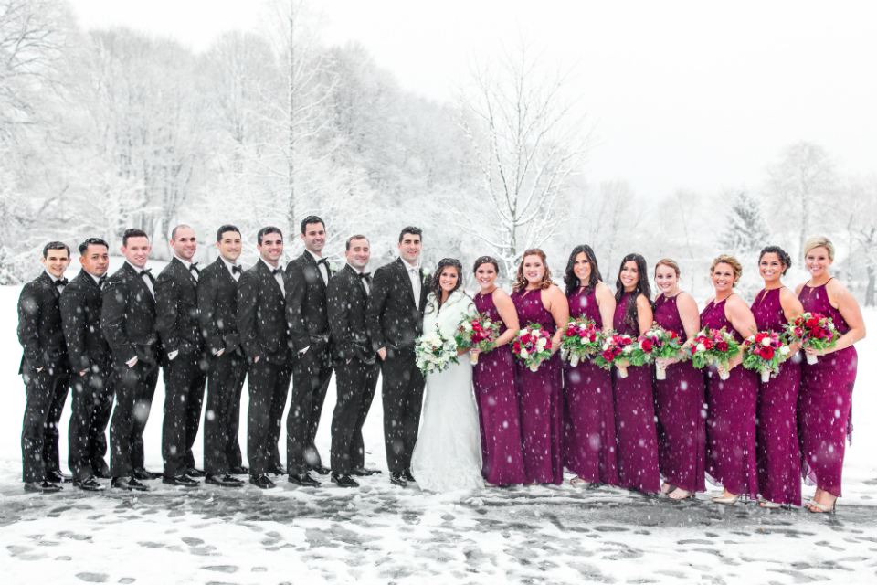Winter wedding with snow in Massachusetts