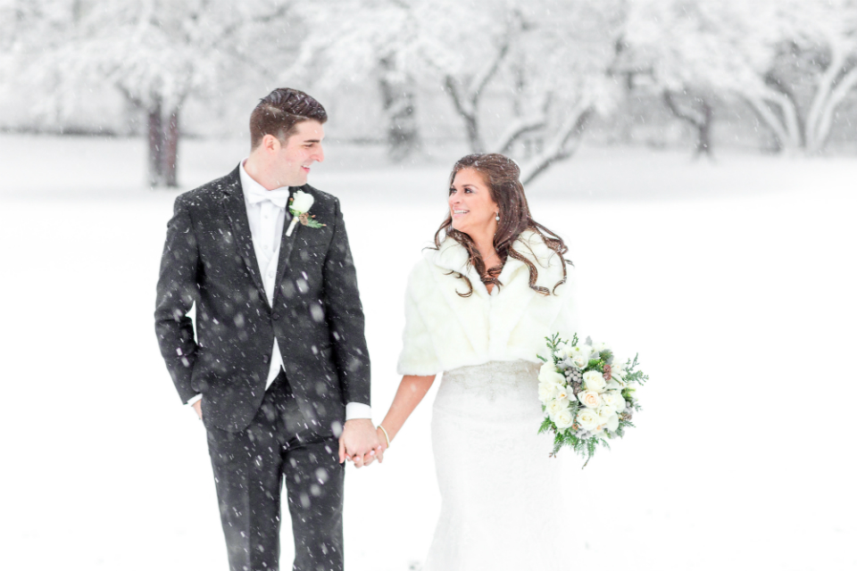 Winter wedding with snow. Jimmy & Andrea's wedding at the Beauport Hotel Gloucester. Photographer: Prudente Photography