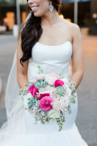 Hot pink, cream, and light pink bridal bouquet by Stapleton Floral Design