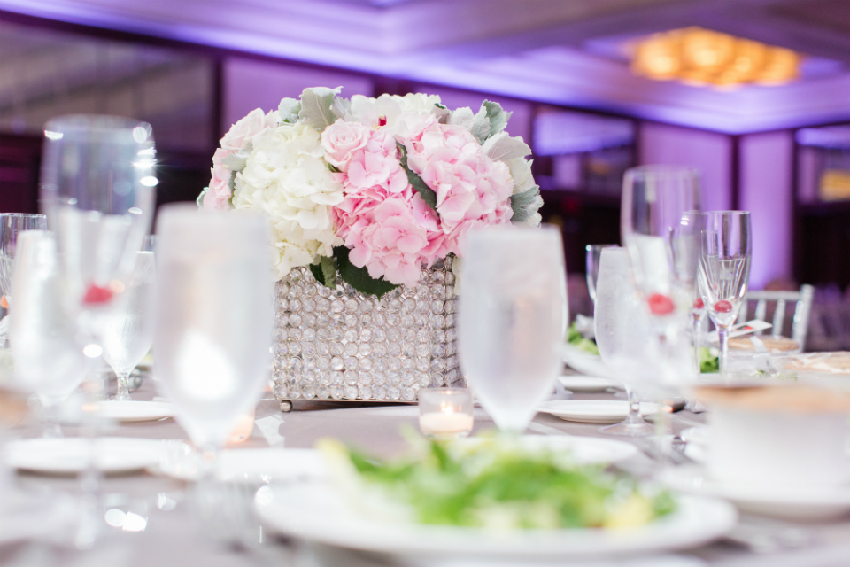 pink and cream hydrangeas wedding centerpieces by Stapleton Floral Design