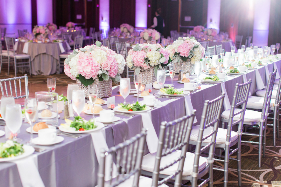 pink and cream hydrangeas wedding centerpieces by Stapleton Floral Design