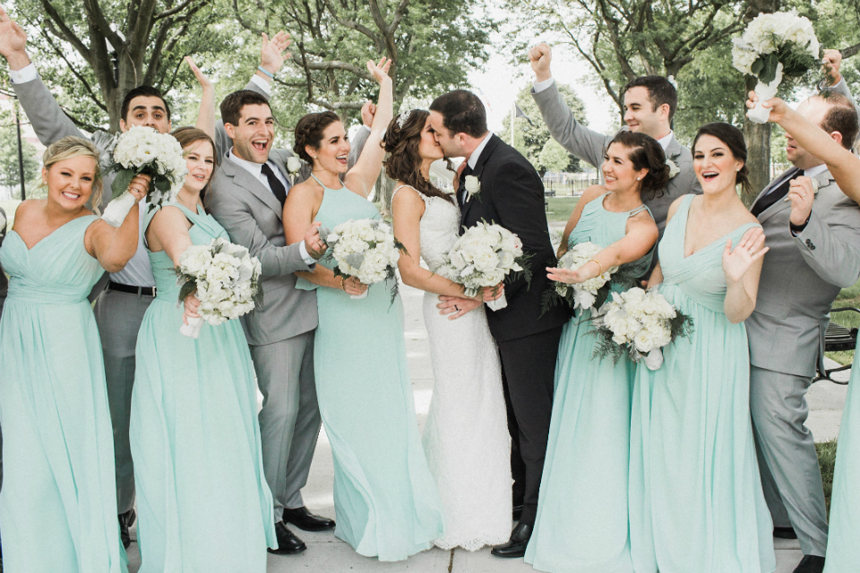 wedding with a mint color and gray color scheme