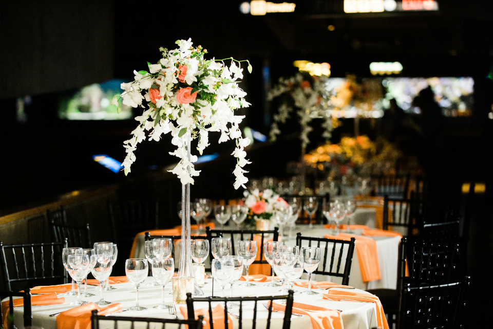 Tall centerpiece for weding at the New England Aquarium