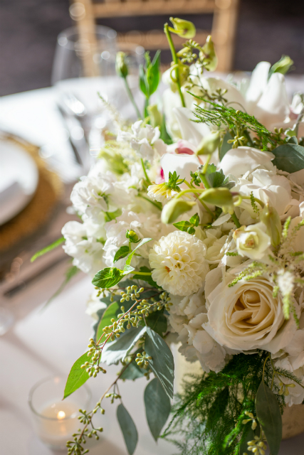 White roses low centerpiece