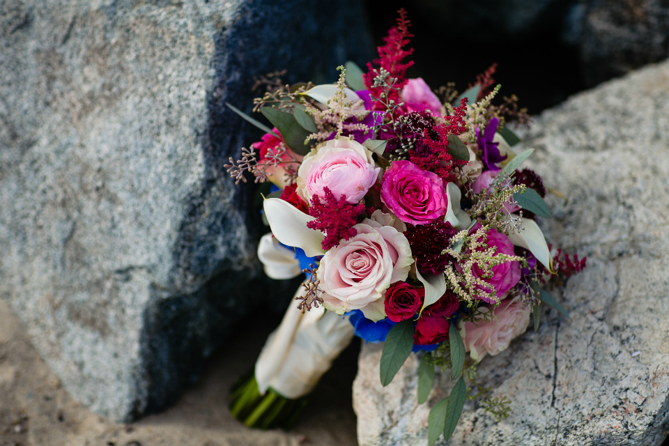 Jewel toned bridal bouquet by Stapleton Floral Design