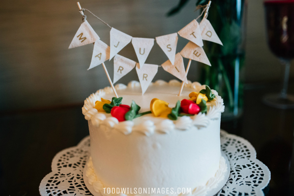 Simple Just Married wedding cake