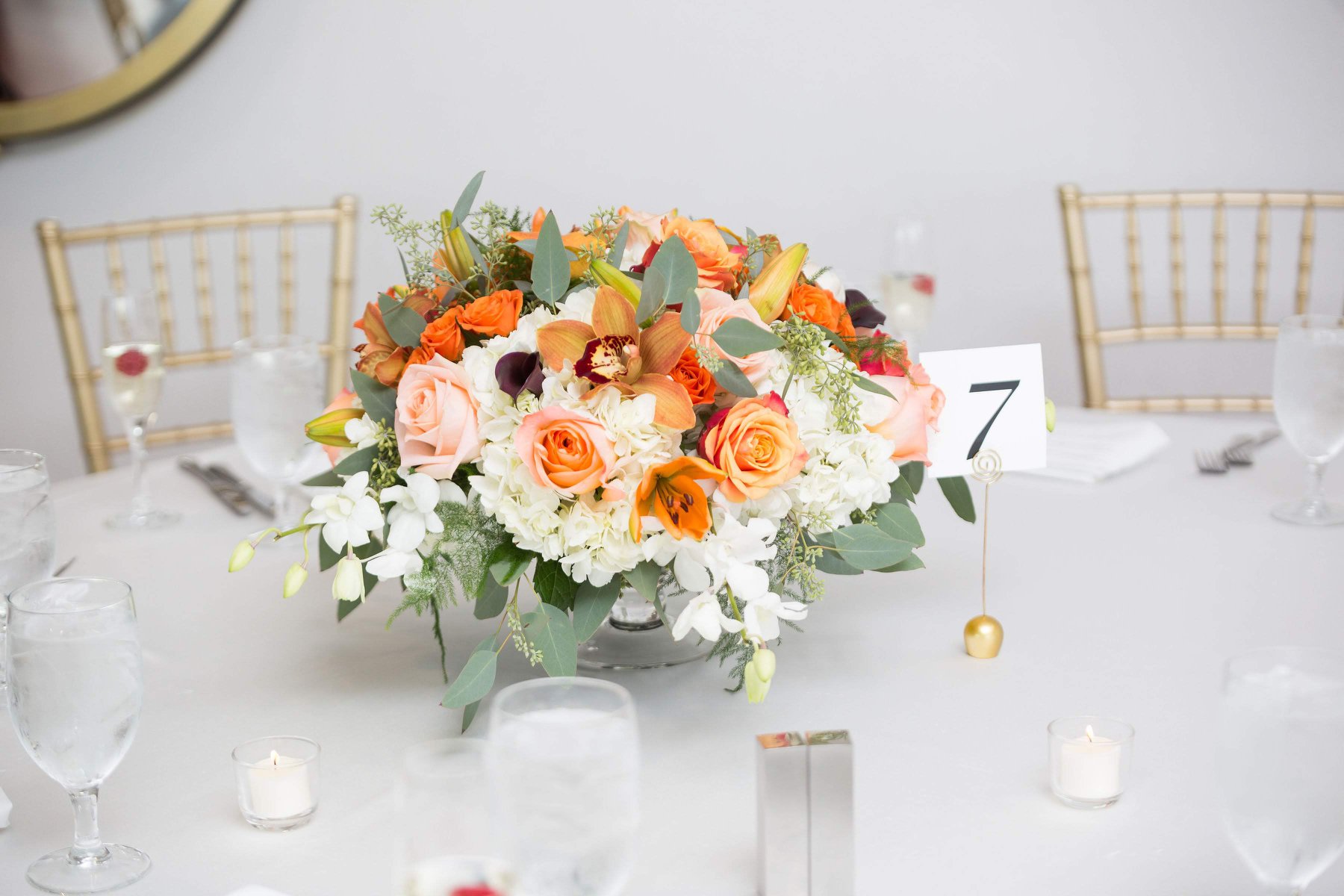 Low centerpiece orange and green centerpiece