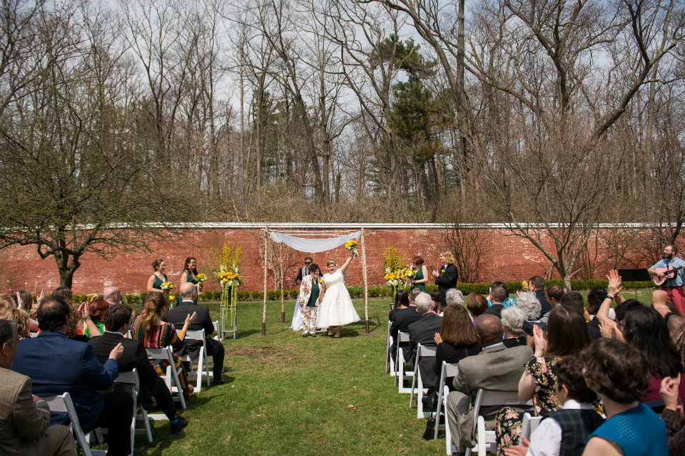 Wedding ceremony outside at the Lyman Estate