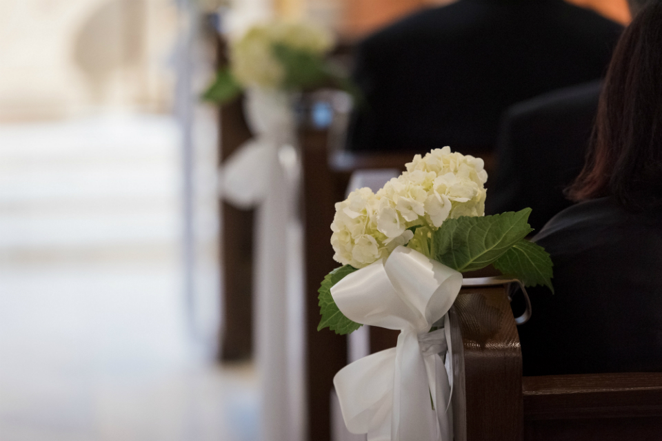 White hygrangeas at Our Lady of Voyage – Seaport Shrine