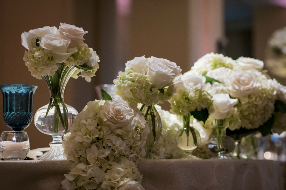 Seaport Hotel Wedding with white flowers