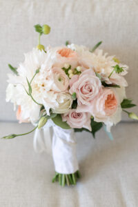 cream, white, blush, pink with accents of greenery bridal bouquet idea