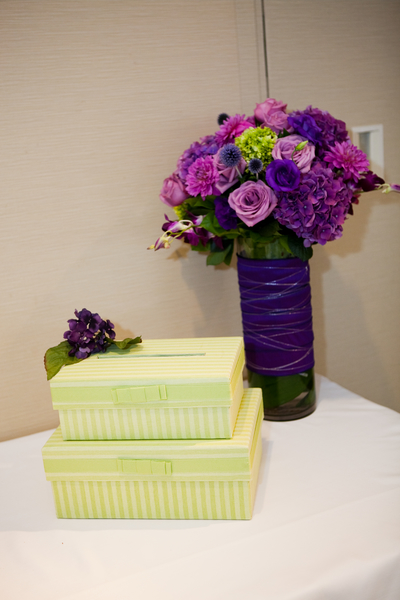 Purple floral arrangement by Stapleton Floral Design