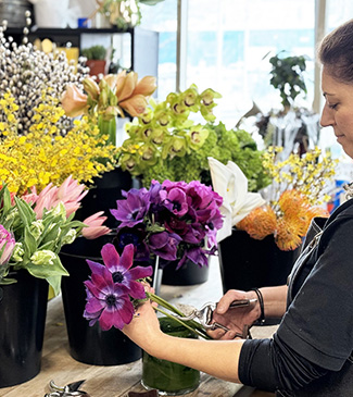 boston florist designing arrangement